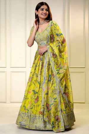 Yellow Sequin with Embroidered Organza Lehenga