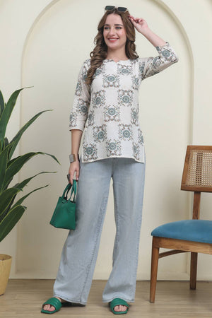 Green Printed Cotton Top