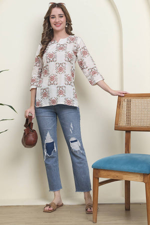 Red Printed Cotton Top