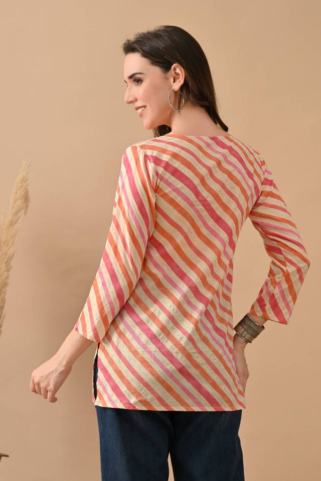 Orange Printed Cotton Top