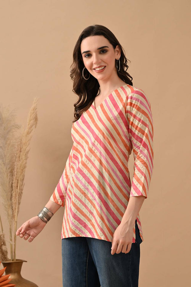 Orange Printed Cotton Top