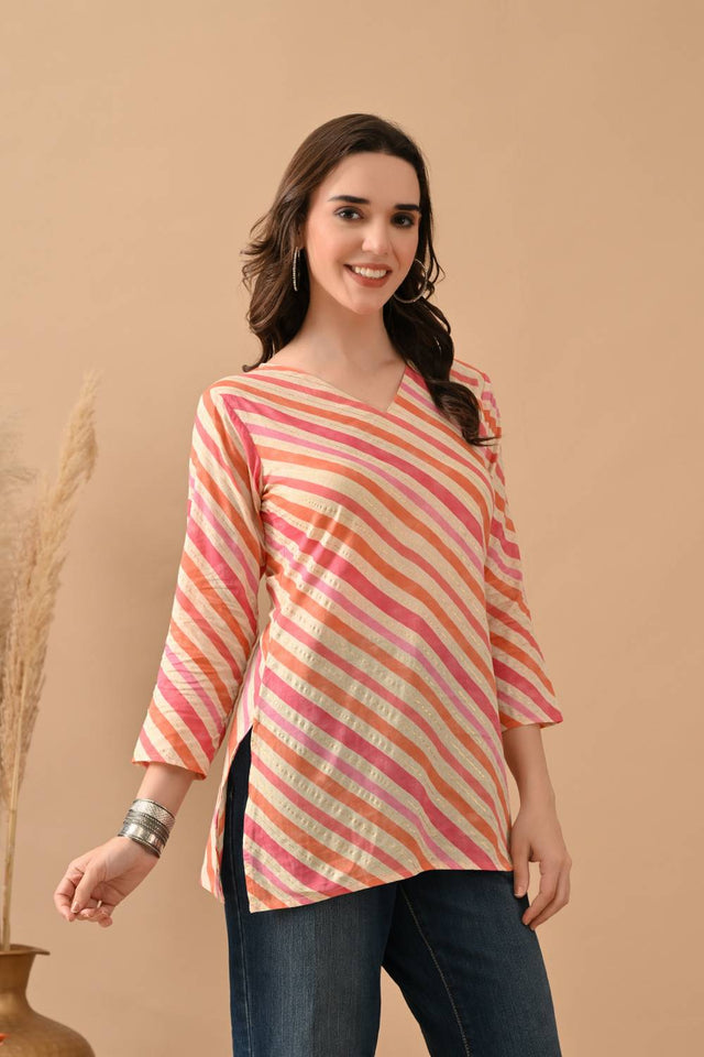 Orange Printed Cotton Top