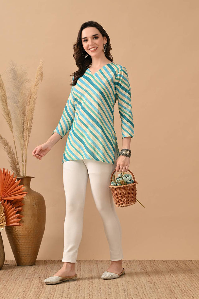 Turquoise Printed Cotton Top