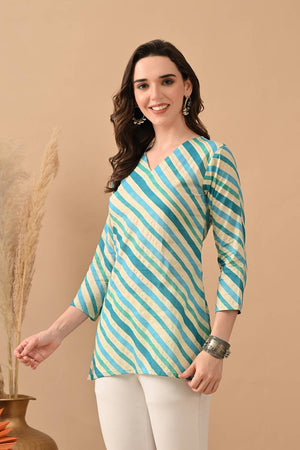 Turquoise Printed Cotton Top