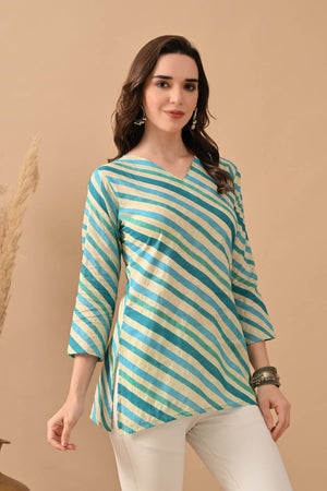 Turquoise Printed Cotton Top