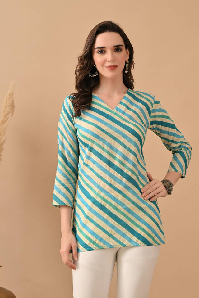 Turquoise Printed Cotton Top
