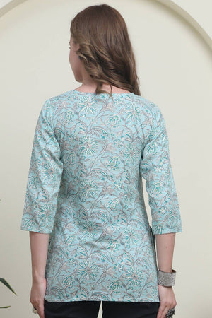 Turquoise Printed Cotton Top