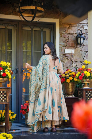 Off White Printed Muslin Palazzo Suits