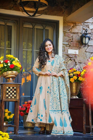 Off White Printed Muslin Palazzo Suits