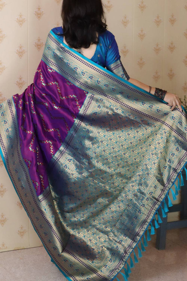Violet Woven Banarasi Saree