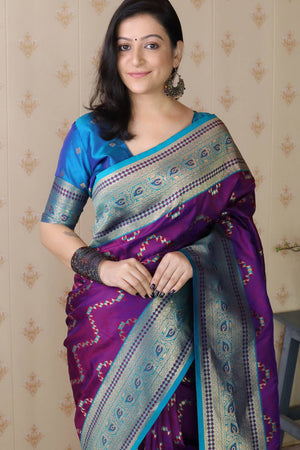 Violet Woven Banarasi Saree