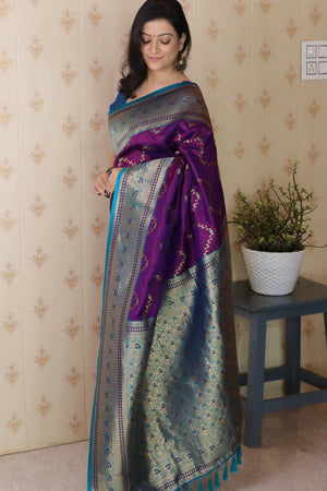 Violet Woven Banarasi Saree