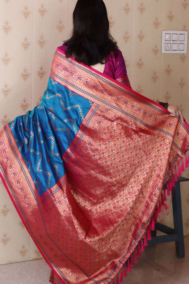 Turquoise Woven Banarasi Saree