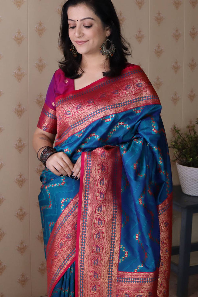 Turquoise Woven Banarasi Saree