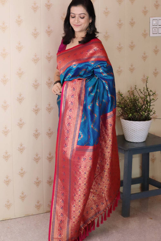 Turquoise Woven Banarasi Saree