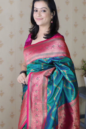 Turquoise Woven Banarasi Saree