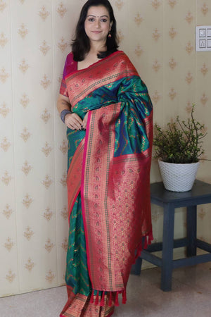 Turquoise Woven Banarasi Saree
