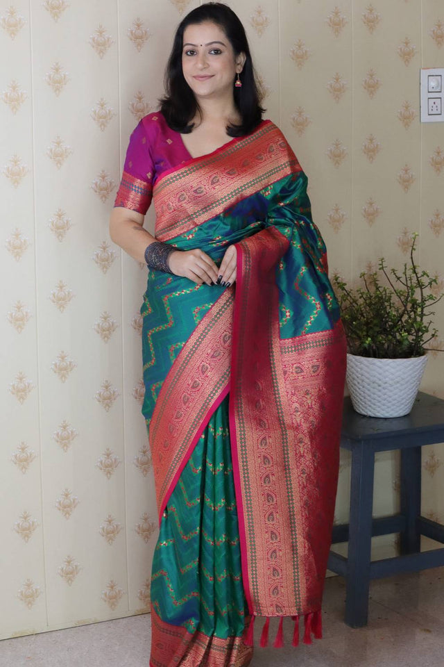 Turquoise Woven Banarasi Saree