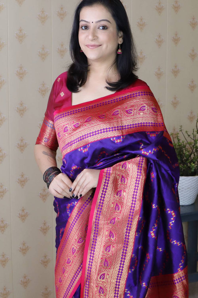 Violet Woven Banarasi Saree