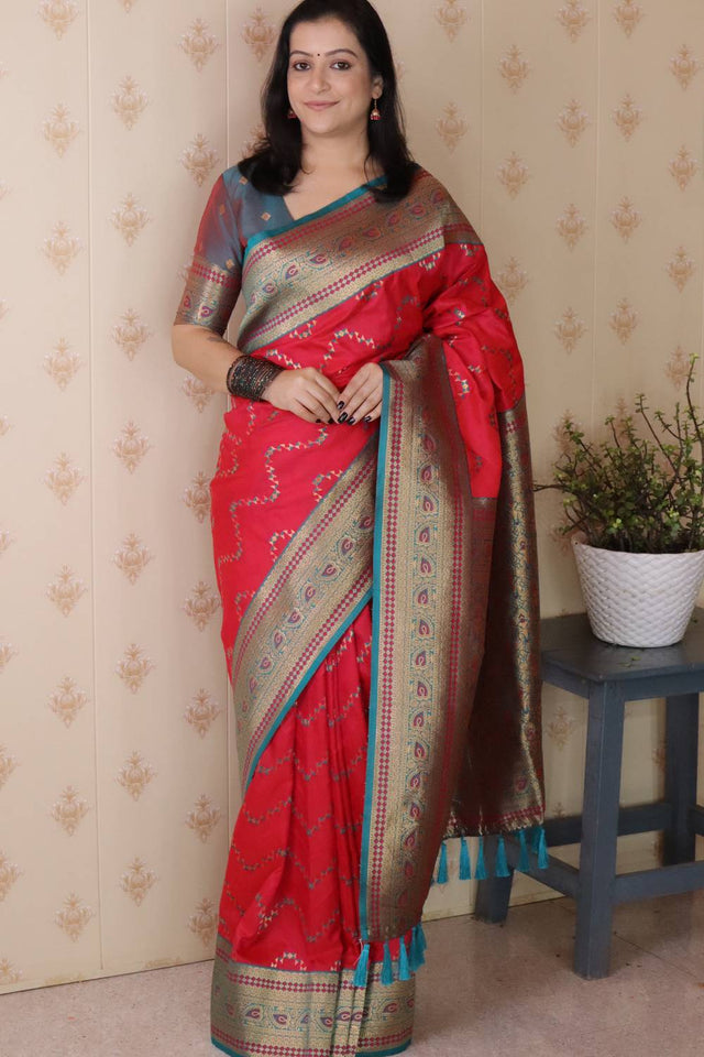 Pink Woven Banarasi Saree