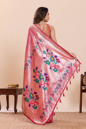 Pink Woven Silk Saree