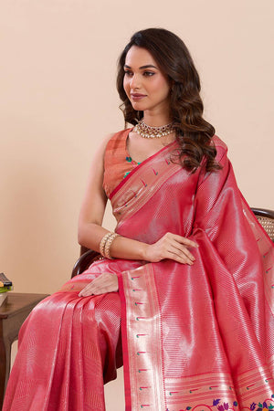 Pink Woven Silk Saree