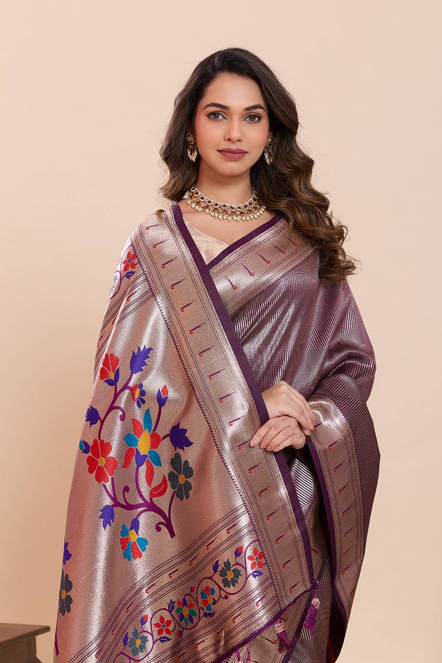 Violet Woven Silk Saree