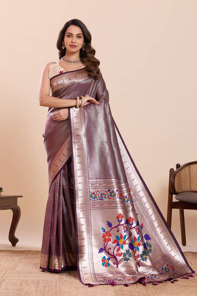 Violet Woven Silk Saree