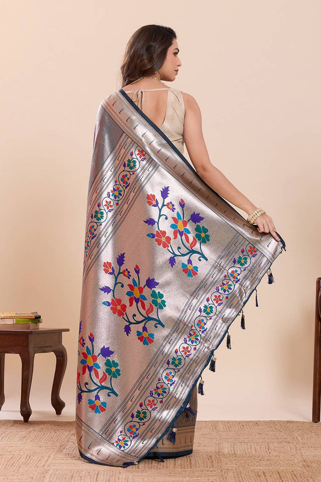 Blue Woven Silk Saree