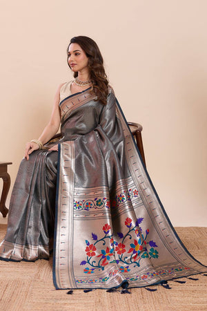 Blue Woven Silk Saree