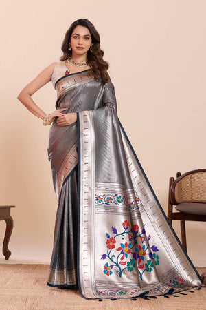Blue Woven Silk Saree