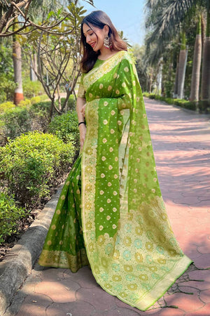 Mehendi Woven Organza Saree