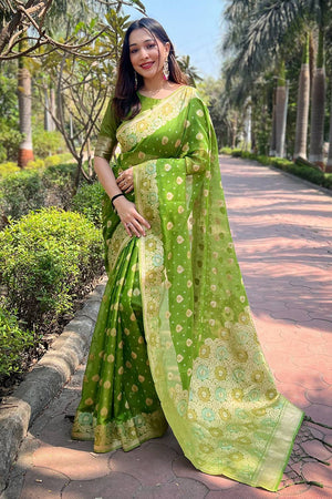 Mehendi Woven Organza Saree