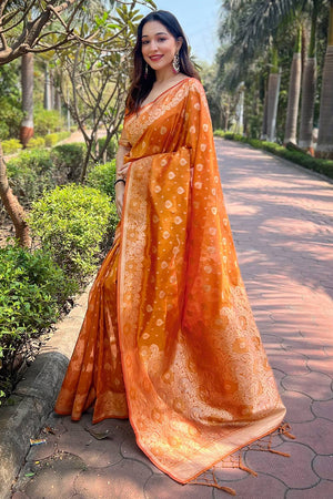 Orange Woven Organza Saree