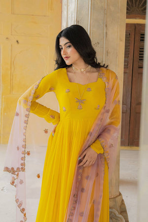 Yellow Sequin with Embroidered Georgette Gown