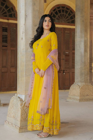 Yellow Sequin with Embroidered Georgette Gown