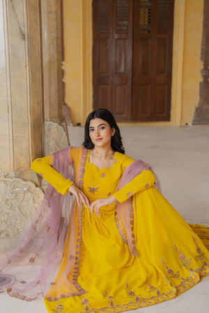 Yellow Sequin with Embroidered Georgette Gown