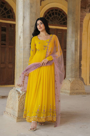 Yellow Sequin with Embroidered Georgette Gown
