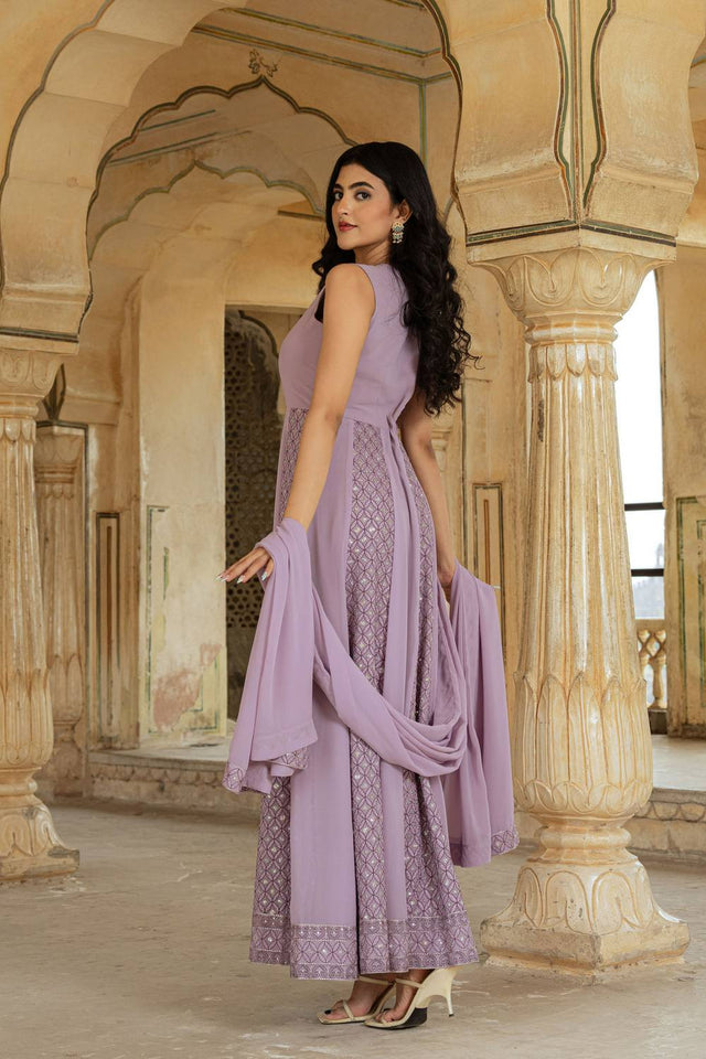 Lavender Sequin with Embroidered Georgette Gown