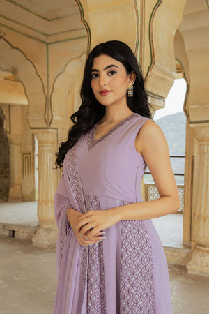Lavender Sequin with Embroidered Georgette Gown