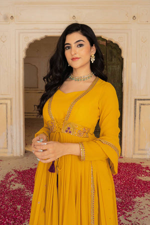 Mustard Sequin with Embroidered Georgette Gown