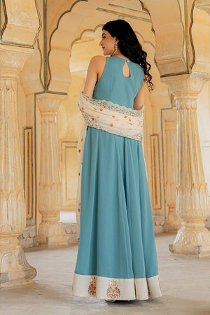 Blue Floral Embroidered Georgette Gown