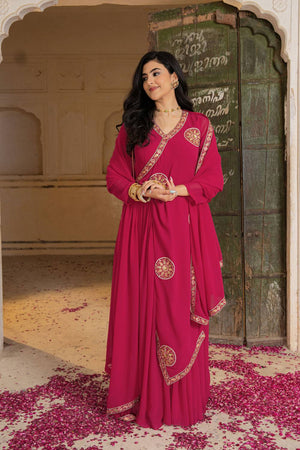 Pink Floral Embroidered Georgette Gown