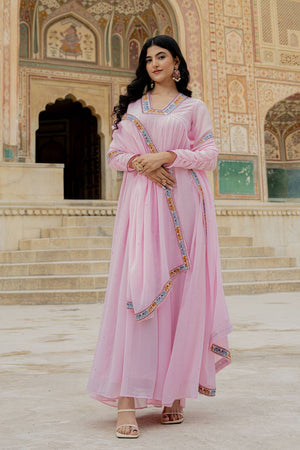 Pink Sequin with Embroidered Georgette Gown