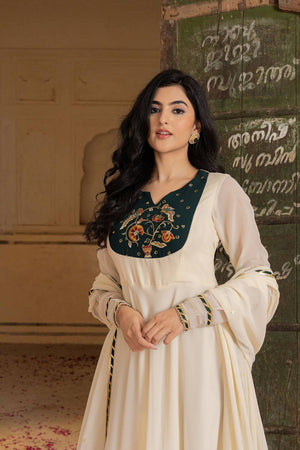 Off White Floral Embroidered Georgette Gown