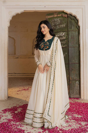 Off White Floral Embroidered Georgette Gown