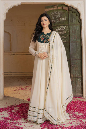 Off White Floral Embroidered Georgette Gown