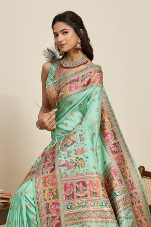 Sea Green Woven Silk Saree