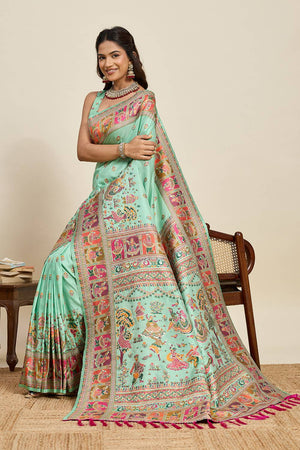 Sea Green Woven Silk Saree