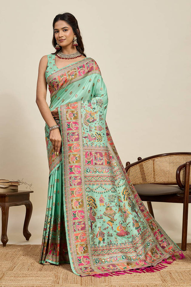 Sea Green Woven Silk Saree